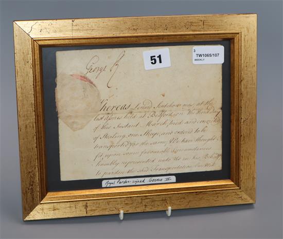 Royal Interest - a collection of ephemera, including a Royal Pardon signed by George II,